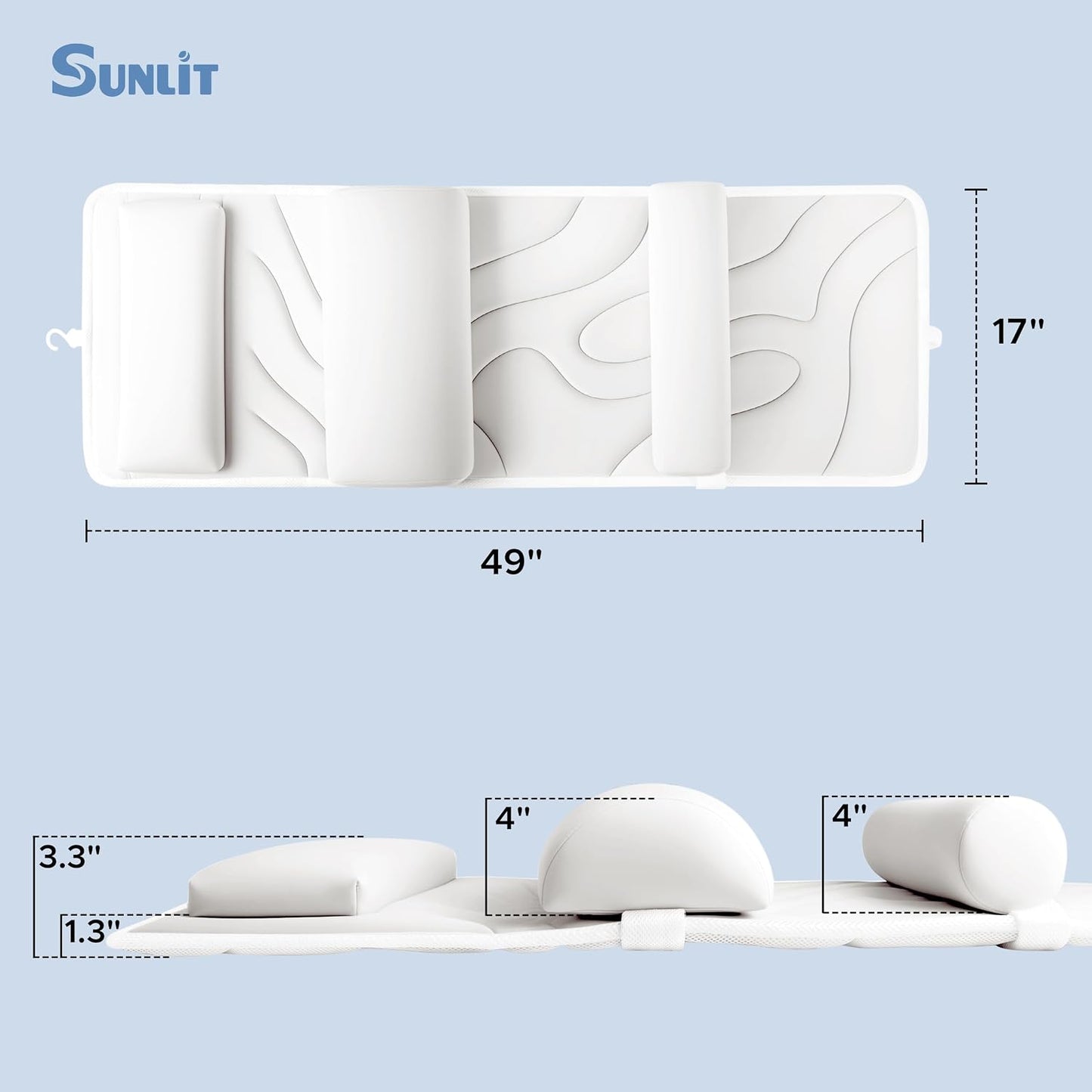 Sunlit Ultra Soft Full Body Bath Pillow for Bathtub, Luxury Thick Tub Pillow for Head Neck Back Support with Lumbar Pillow Multi-Function Stopper, Spa Pillow with Strong Suction Cups, Bath Accessories