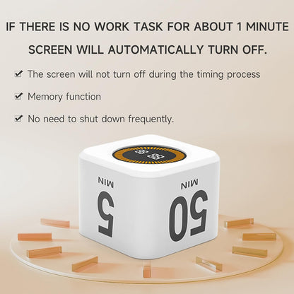 Rotating Productivity Timer 5, 25, 10, 50 Minutes Preset, Desk Cube w/Gravity Sensor for ADHD, Mute Functions, Ideal for Work, Study, Kitchen, Back to School (1, Wood Grain Finish)