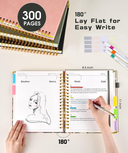 Hardcover Spiral Notebook journal with Removable Dividers Tabs, 300 Pages Leather 5 Subject Notebook College Ruled, 8"x10" Large B5 Notebooks for Work School Note taking, Lined Journal for Women,Black