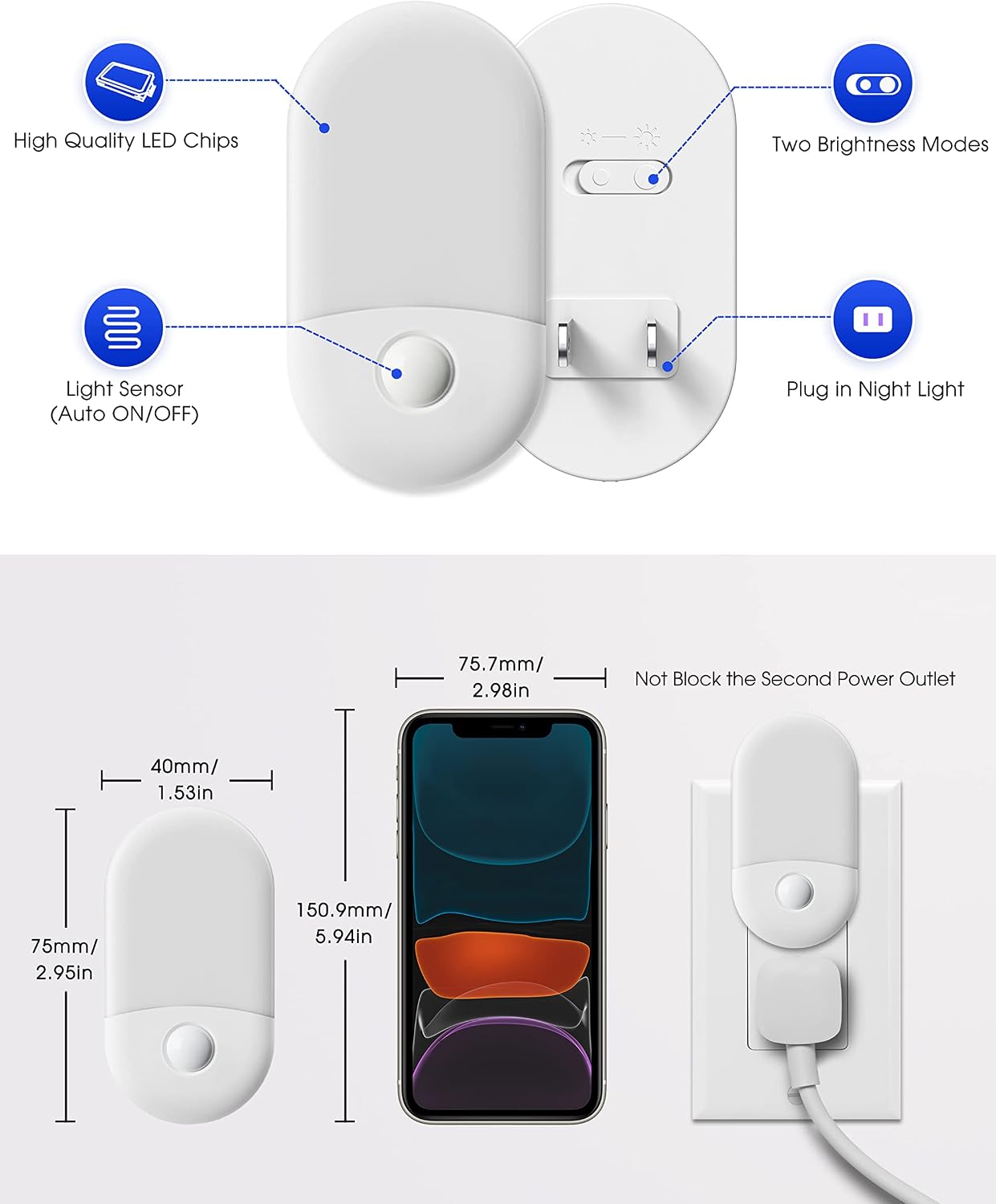 L LOHAS LED Amber Night Light, Night Lights Plug into Wall[2 Pack], 0.6W 2000K LED Night Light, Dusk to Dawn Sensor, 30/60LM Adjustable Brightness, Automatic Low Blue Nightlight for Kids, Bathroom