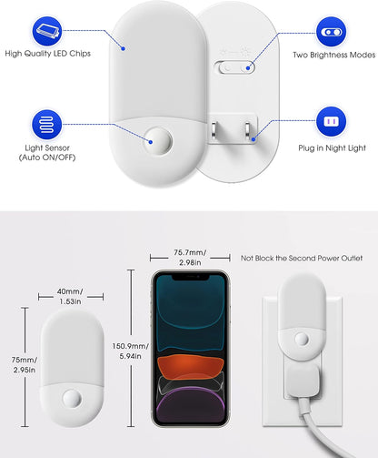 L LOHAS LED Amber Night Light, Night Lights Plug into Wall[2 Pack], 0.6W 2000K LED Night Light, Dusk to Dawn Sensor, 30/60LM Adjustable Brightness, Automatic Low Blue Nightlight for Kids, Bathroom