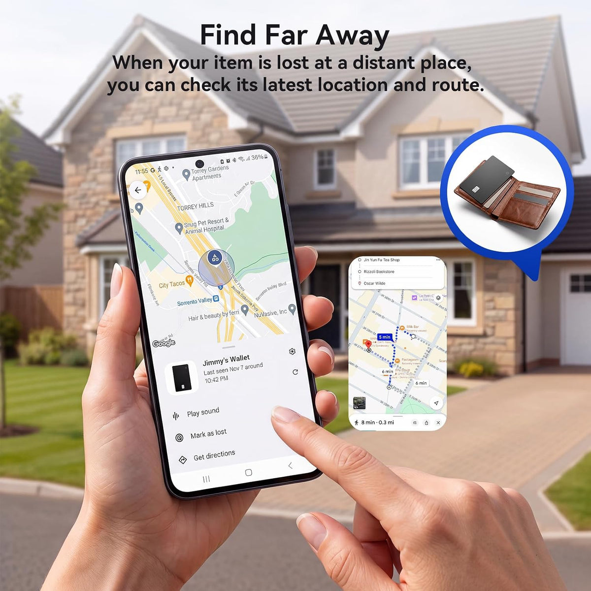 eirix 2 Pack Wallet Tracker Card (iOS and Android) Ultra Slim 0.07in IP68 Waterproof Rechargeable Work with Apple Find My & Google Find Hub, Item Locator for Card Holder,Passports,Money Clips