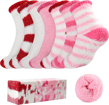 Bulinlulu Fuzzy Socks with Grips Plush Sleep Cozy Winter Soft Hospital Fluffy Socks for Womens Mens Gifts