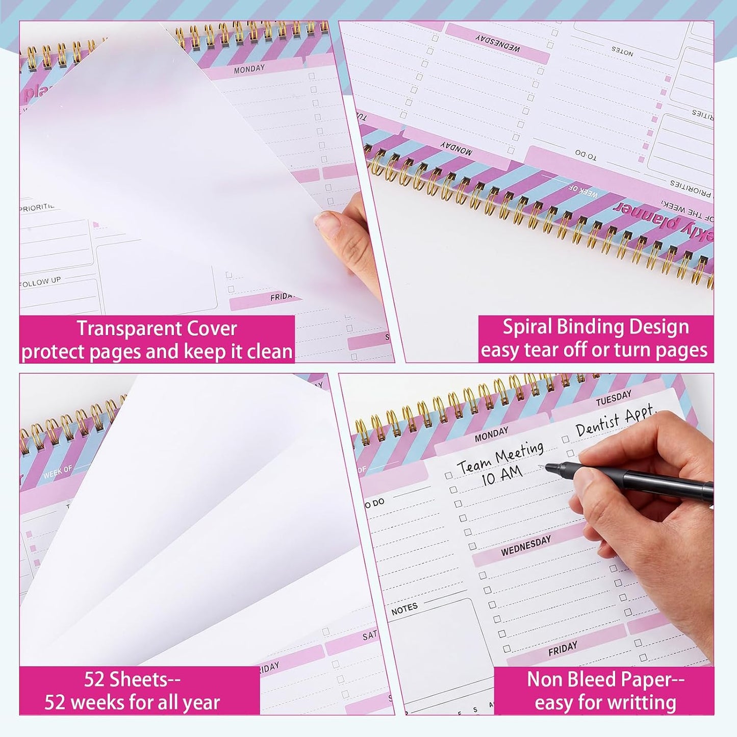 Weekly To Do List Notepad, 8.5''x11'' Weekly Desk Planner with 52 Tear Off Sheets Undated Weekly Planner Habit Tracker & Productivity Organizer for Home and Work, Pink