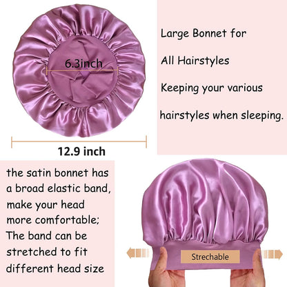 3 Pack Satin Bonnet Silk Hair Bonnet for Sleeping, Sleep Bonnets for Women Large Wide Soft Band Sleep Cap for Curly Hair Braids