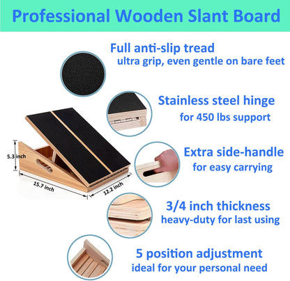 Slant Board for Calf Stretching Wooden Calf Stretcher Incline Board Adjustable Calf Stretch Board for Squats Knees Ankle