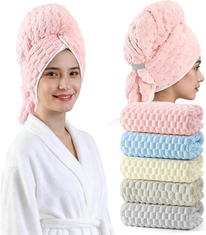 REDKISS 3 Pack Microfiber Hair Towels - Extra Large Hair Towel Wrap for Women, 24x42 inch Hair Towels with Elastic Strap, Super Soft Hair Drying Towels for Long, Thick, Curly Anti Frizz Turbans