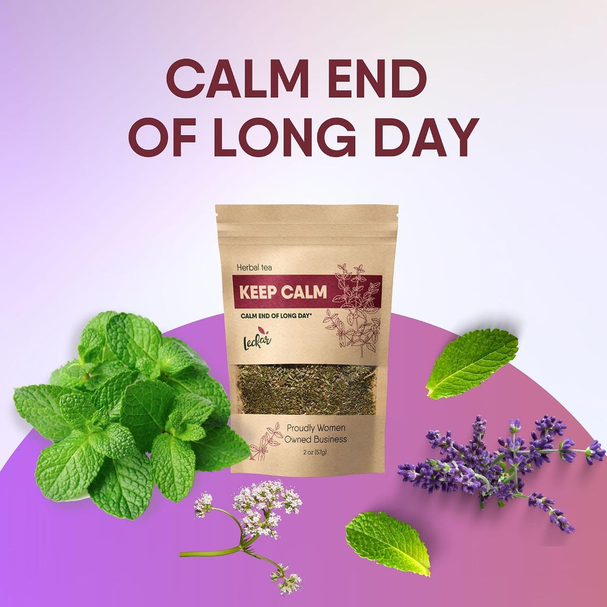 Keep Calm Valerian Root, Lavender, Peppermint Herbal Tea Loose Leaf Relaxing Wellness Blend Caffeine-Free | Daily stress support & Enhanced sleep quality Helps you ease into sleep naturally