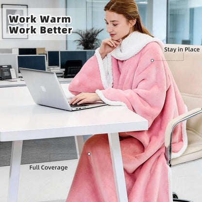 IFNOW Sherpa Wearable Blanket with Sleeves for Women Men Adults, Christmas Birthday Gifts for Women Mom Wife, Cozy Wearable Blanket with Arm and Pocket, Warm Full Body TV Wrap Throw Blanket, Grey