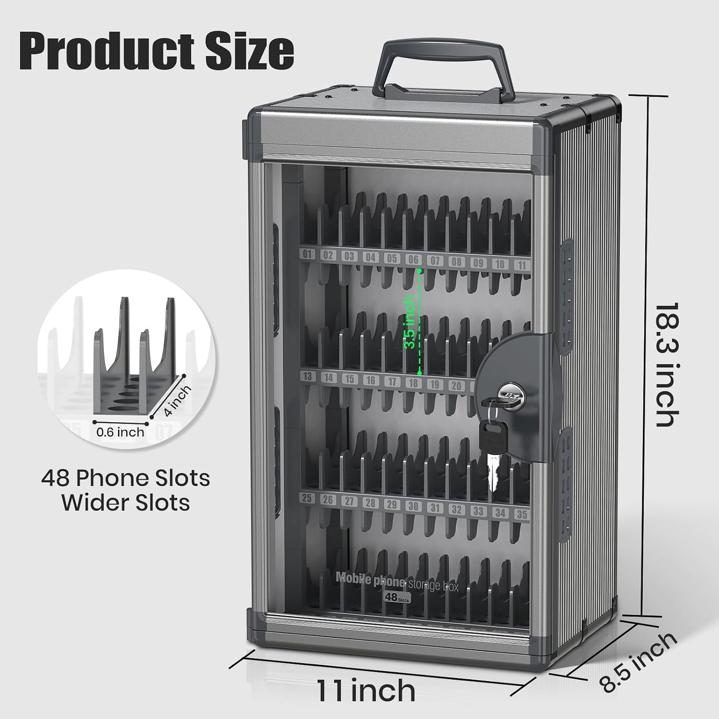 36 Slots Cell Phone Locker for Classroom with Key, Portable Mobile Phone Storage Box with Handle & Charging Hole, Phone Lock Box Wall Mounted for School (Black, 36 Slots)
