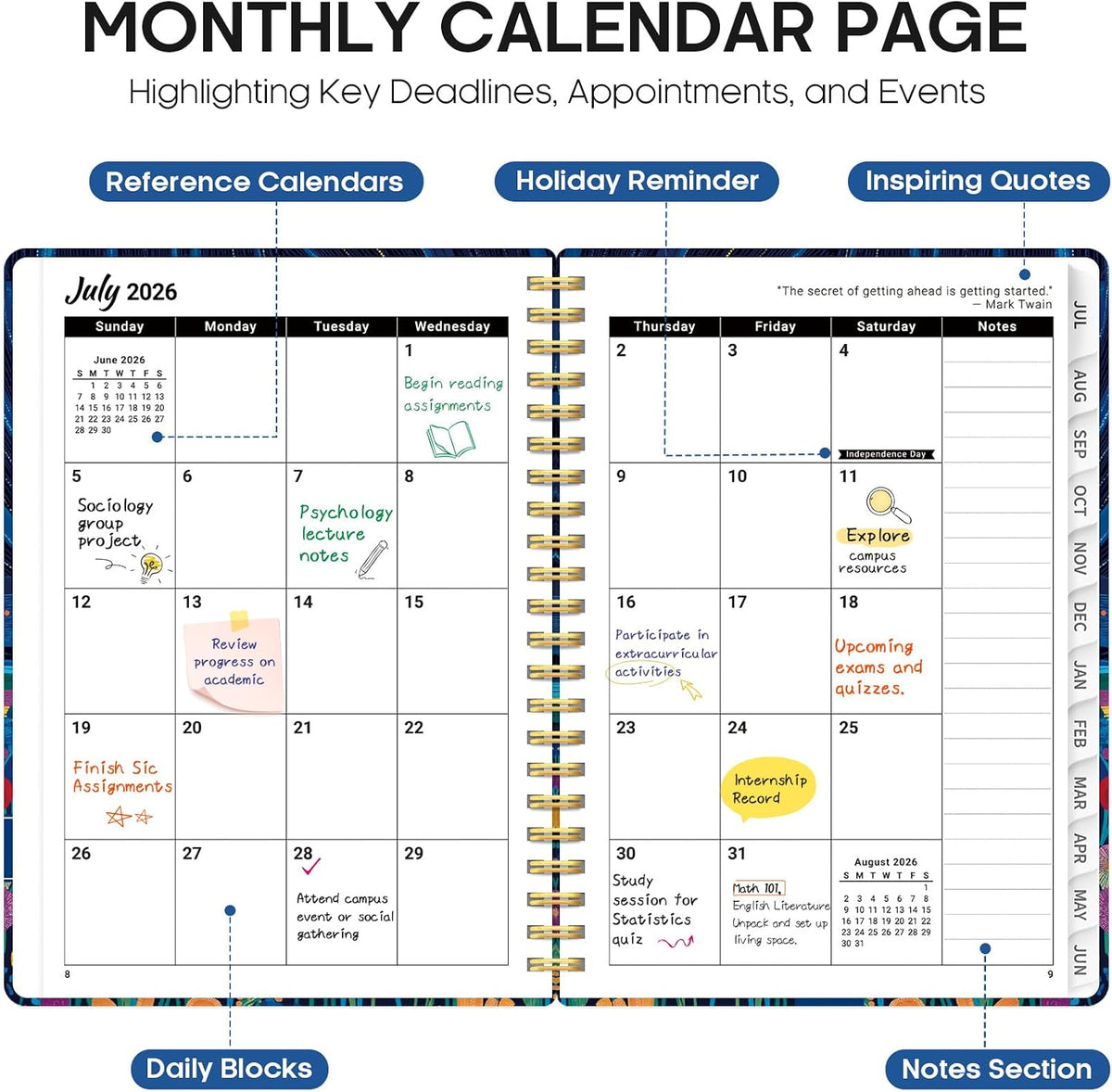 Taja Planner 2026-2027, Jul 2026-Jun 2027 Monthly & Weekly Calendar Book - Colors B