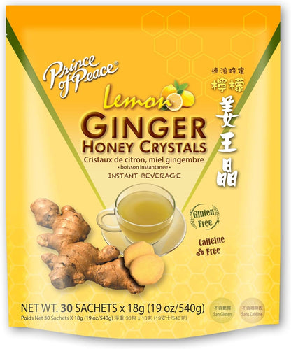 Prince of Peace Instant Lemon Ginger Honey Crystals, 30 Sachets – Instant Hot or Cold Beverage – Easy to Brew Ginger and Honey Crystals
