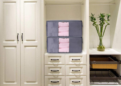 Blanket Storage Bags Pillow Bedspread Bedding Clothes Organizer Storage Containers With Zippers Breathable and Moistureproof. (Navy blue 2pcs, L)