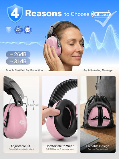 Dr.meter Ear Protection Ear Muffs, Noise Cancelling Headphones for Adults Kids 31dB Earmuffs for Noise Reduction, Hearing Protection for Shooting Gun Range, Mowing, Monster Jam, Sensory, Fireworks