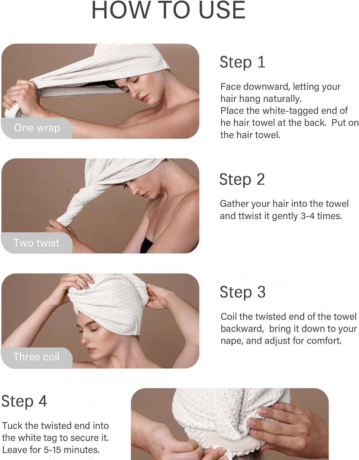 ROLSHOL 2 Pack Microfiber Hair Towel Wrap for Women, 32" x 11" Waffle Weave Hair Plopping Towel for Curly, Long & Thick Hair, Anti-Frizz Hair Turbans for Wet Hair (Pink, Grey)