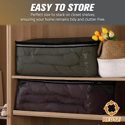 HIBAG 20 Gallon Large Storage Bag for Clothes, Zipper Clothing Storage Bag, Clear Organizer with Reinforced Handles, for Comforters Blankets Pillows Bedding