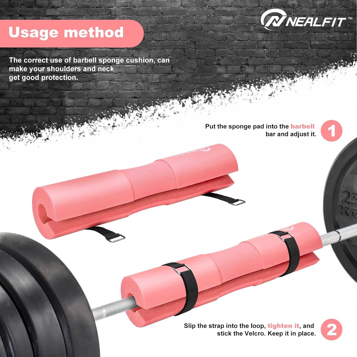 NEALFIT Barbell Pad Squat Pad for Squats—Squat Bar Pad—Great for Weightlifting,Lunges and Hip Thrusts—Foam Sponge Pad—Fit Standard and Olympic Bars Perfectly