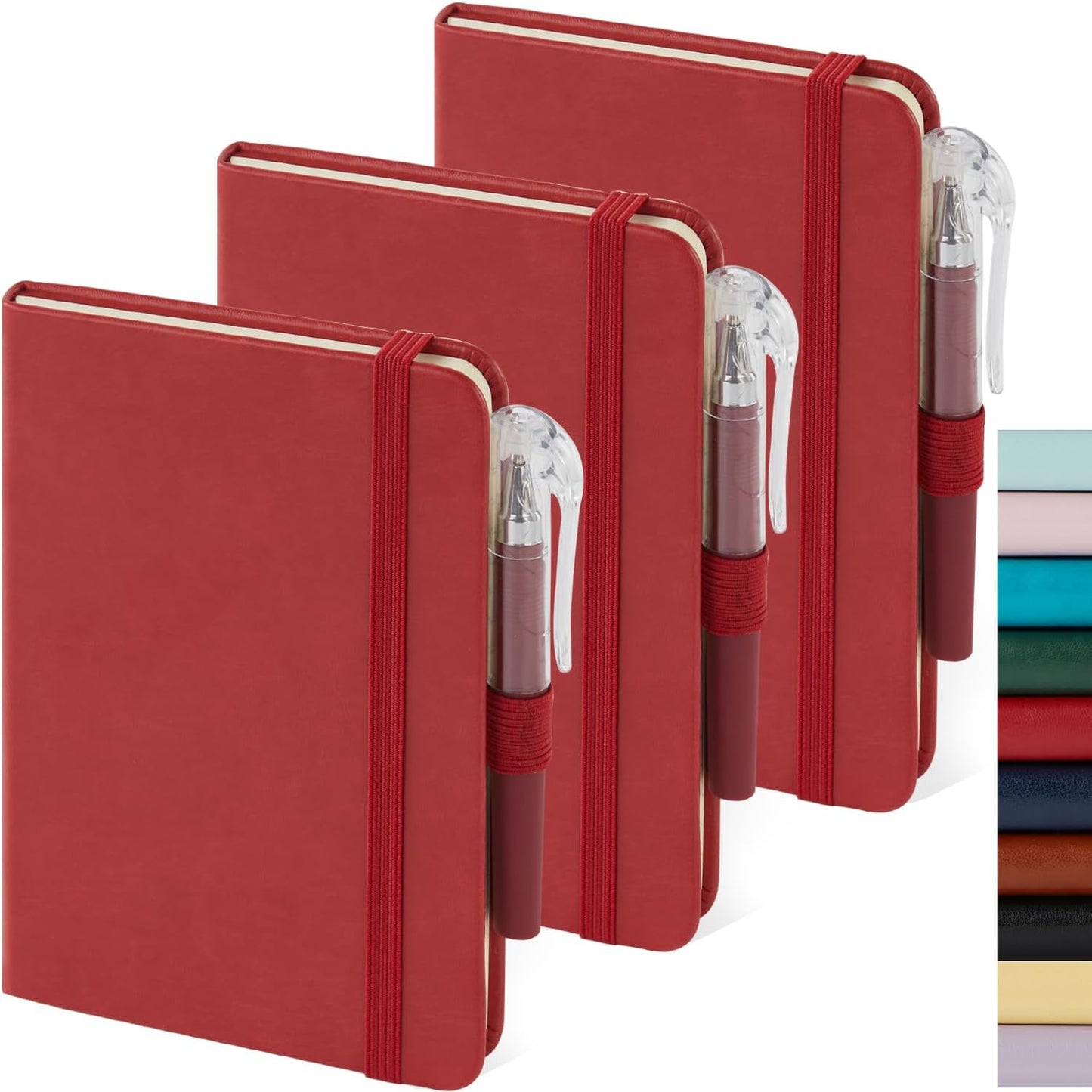 NIRMIRO (3 Pack) Pocket Notebook Small Journal with Pen, 3.7" x 5.7", A6 Mini Notebook for Women Men Work Writing, Hardcover Small Pocket Notepad with 100Gsm Premium Thick Lined Paper, Black Leather