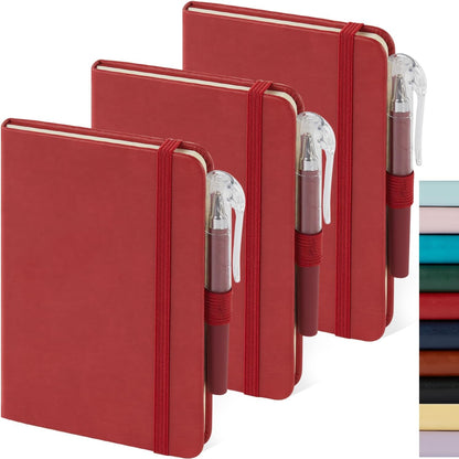 NIRMIRO (3 Pack) Pocket Notebook Small Journal with Pen, 3.7" x 5.7", A6 Mini Notebook for Women Men Work Writing, Hardcover Small Pocket Notepad with 100Gsm Premium Thick Lined Paper, Black Leather