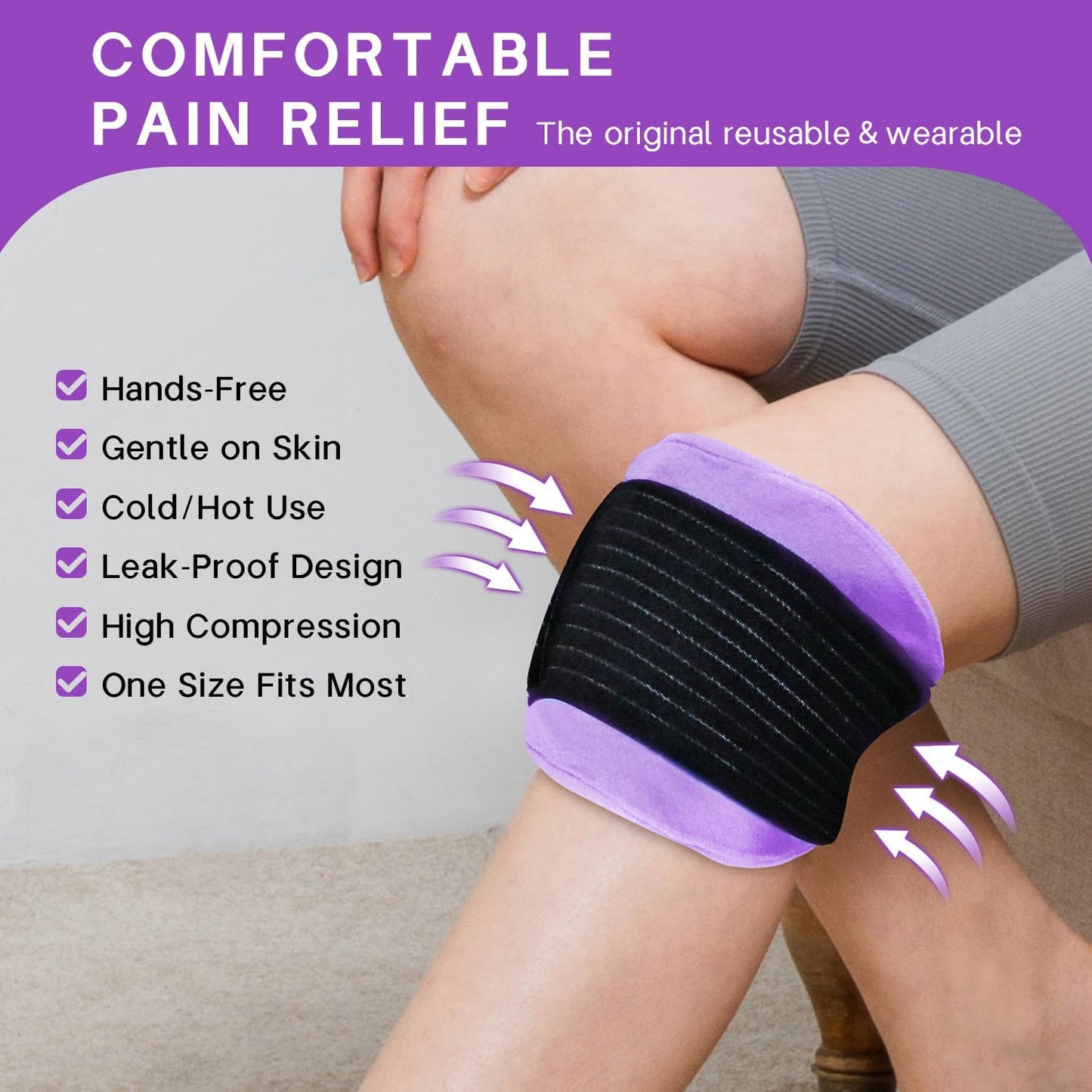 Ice Packs for Injuries Reusable Gel 2 Hot Cold Compress Therapy Pack with Adjustable Strap Soft Ice Wraps for Ankle Knee Leg Neck Shoulder Wrist Feet Back Pain Relief (Purple, Medium 10 x 5.5 Inch)
