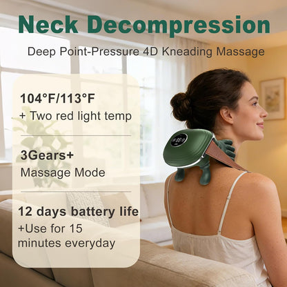 Shoulder & Neck Massager with Heat, Bionic Neck Massager for Pain Relief Deep Tissue, 4D Kneading Fingers, LCD Display & Adjustable Intensity, Relaxation Muscle Tension, Ideal Gift for Men and Women