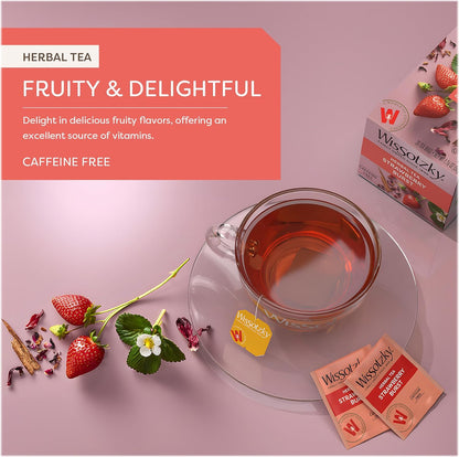 Wissotzky Strawberry Burst Herbal Tea, 20 Tea Bags | Fruity Blend | Caffeine Free Tea | Antioxidant Rich