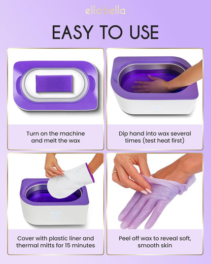 ELLA BELLA® Paraffin Wax Machine for Hand and Feet • Parafin Wax Warmer • Everything in One Kit – Paraffin Wax Refills, Mitts & Booties • Soothing Relief with Parrafin Wax • At Home Spa Experience