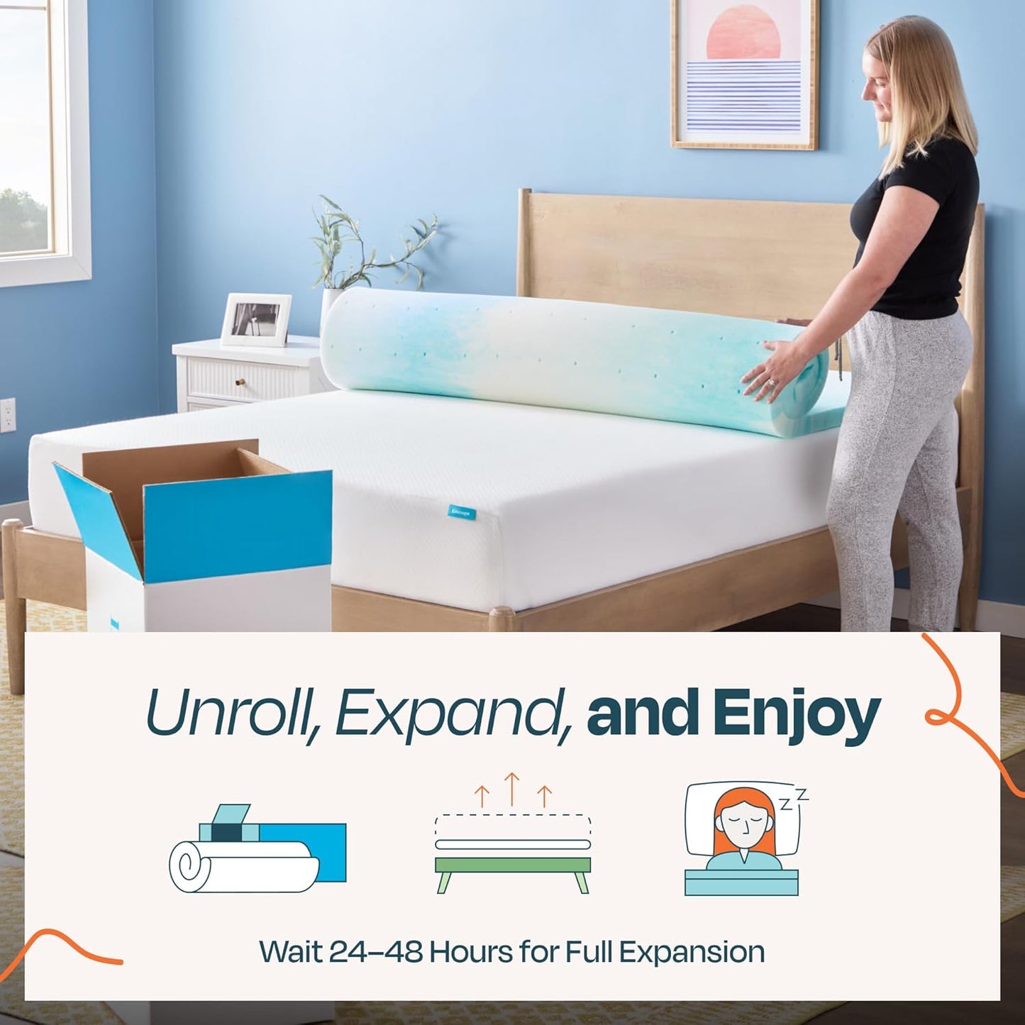 Linenspa Memory Foam Mattress Topper, Queen Size - 2 Inch Gel Infused Memory Foam - Plush Feel - Cooling and Pressure Relieving - CertiPUR Certified