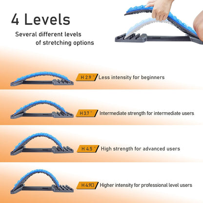 Back Stretcher for Lower Back Pain Relief - 4 Level Adjustable Spine Decompression & Cracking Device, Lumbar Support for Sciatica, Scoliosis and Posture Correction(Blue)