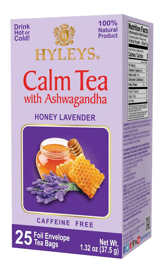 Hyleys Calm Tea with Ashwagandha, Lavender & Honey, Vegan, 25 Tea Bags