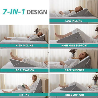 Bedluxe Wedge Pillow Headboard, 3PCS Orthopedic Bed Wedge Pillows Set for After Surgery, Adjustable Pillow Wedge for Acid Reflux&Back Pain Relief, Sleeping, Back Pillow for Bed Sitting Up, White/Grey