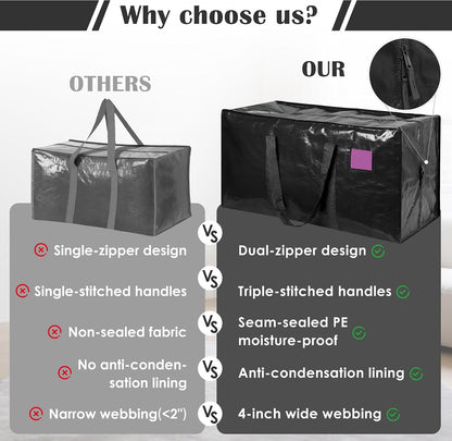 Moving Bags Heavy Duty 210GSM with Full-Open Side Zipper, 93L 220lbs Waterproof Foldable Storage Totes for College Dorm Move-In, Moving Boxes Alternative & Home Organization, Blue