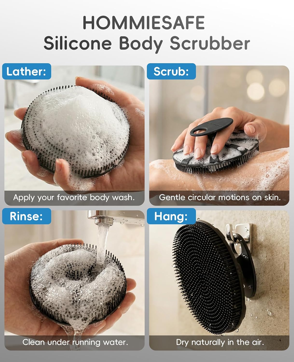 2 Pack Soft Silicone Shower Brush, Body & Face & Short Hair Wash, Bath Exfoliating Skin Massage Scrubber, Dry Skin Brushing Glove Loofah, Fit for Sensitive and All Kinds of Skin (PeonyPink+Green)