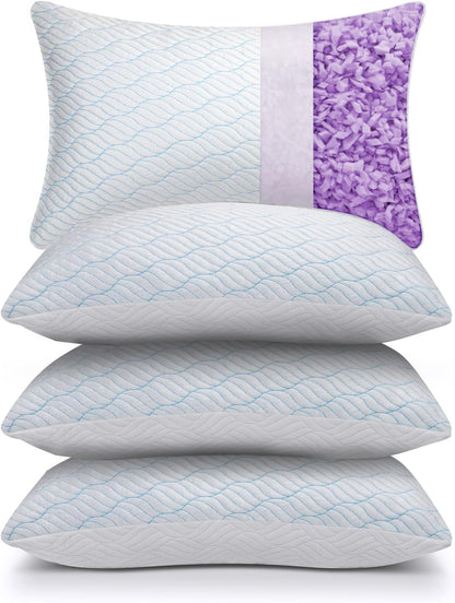 WISHSMILE Cooling Shredded Memory Foam Pillows Queen Size Set of 2 | Neck comfort, firm support, odorless, cooling, customizable height, machine washable, CertiPUR-US hypoallergenic bed pillow