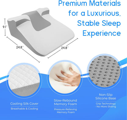 Bed Wedge Pillow for Sleep Apnea, Acid Reflux& Snoring Relief, Post-Surgery Recovery Pillow with Ergonomic 3-in-1 Certified Memory Foam for Back, Neck& Head Support (Pearl White)