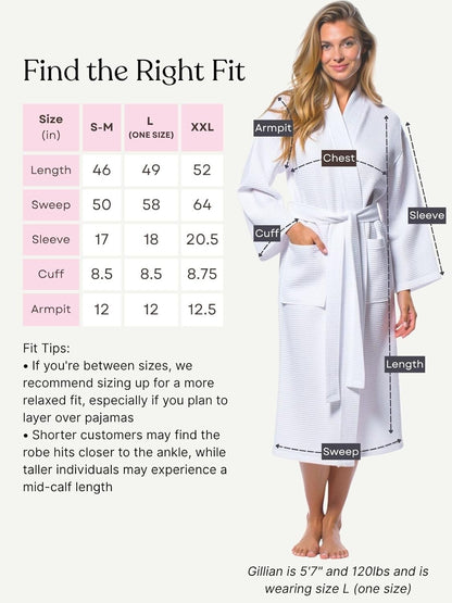 Turquaz Lightweight Waffle Knit Kimono Bathrobe - Soft Cotton Blend Spa Robe, Fast-Drying Full-Length Unisex Robes for Women