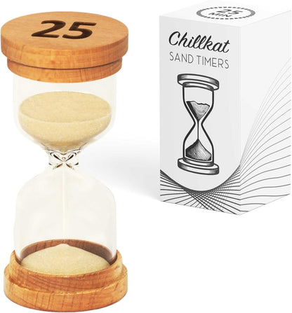 Sand Hourglass Timer - Glass Sand Clock Minutes - Modern Hourglass Watch with Wooden End Caps for Kids, Games, Classroom, Kitchen, Home or Office Decor (5 Minutes)