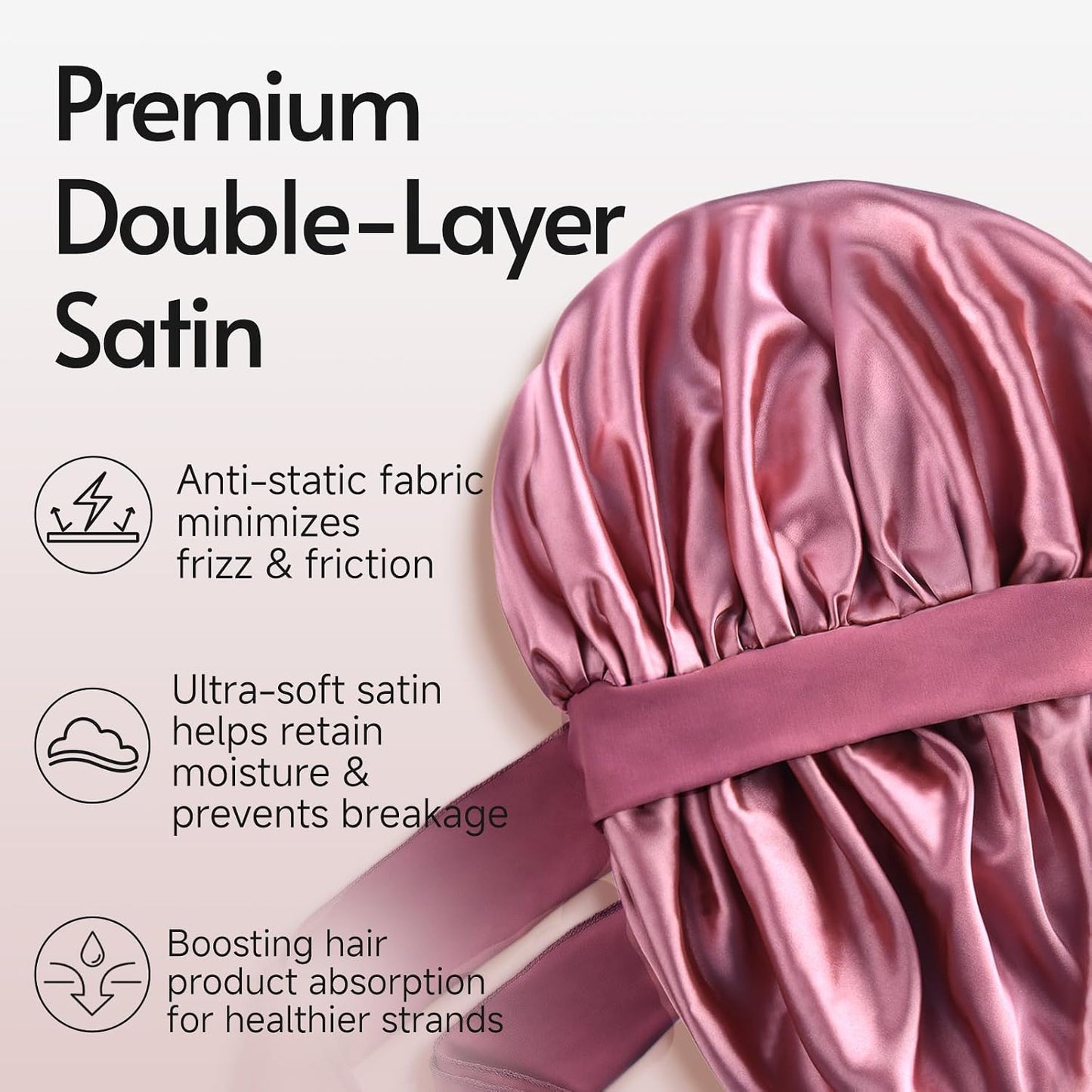 Yanideer 3 pcs Adjustable Satin Bonnets for Sleeping Double Layer Satin Lined Hair Bonnet with Tie Band for Women Curly Hair