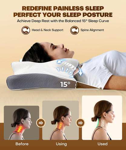 Cozyplayer True Cooling Cervical Neck Pillow for Pain Relief, Ergonomic Side Sleeper Pillow for Neck Support, Odorless Orthopedic Contour Memory Foam Pillows, Bed Pillow for Back Stomach Sleeper
