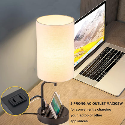 Dreamholder Touch Control USB Table Lamp, Upgraded 3-Way Dimmable Bedside Desk Lamp with USB C & A Charging Ports and AC Outlet, Nightstand Lamp for Bedroom, Dimmable 9W LED Bulb Included