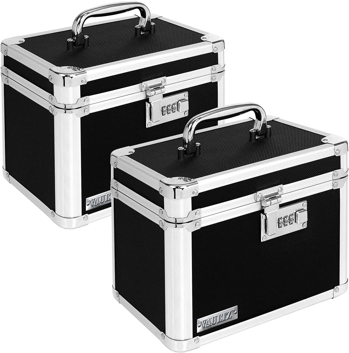 Vaultz Secure Security Lock Boxes - Safe Combination Lock Box, Storage for Documents, Valuables, Medicine & Money - 9.88 x 7.75 x 7 Inch - Black/Chrome