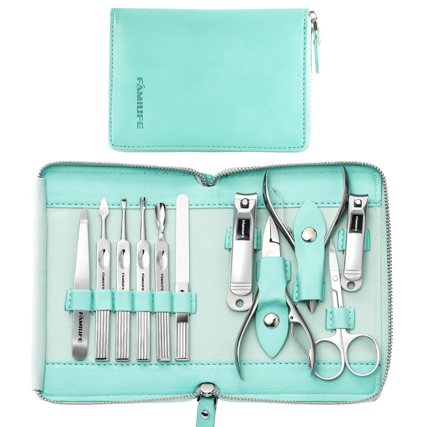 FAMILIFE Gifts for Women, Manicure Set Professional Manicure Kit 11 in 1 Nail Kit Nail Clippers Tools Stainless Steel with Rose Gold Leather Case Travel Sets