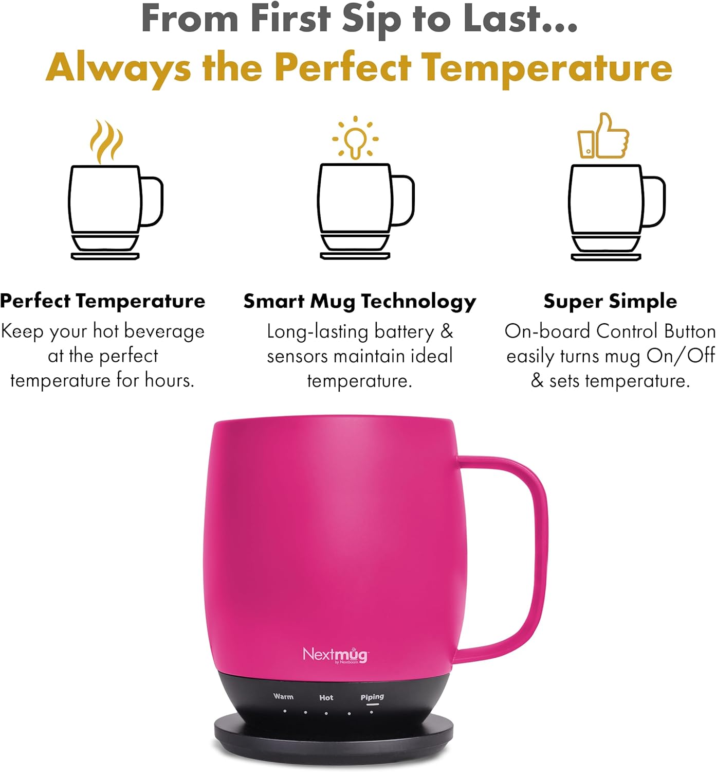 Nextmug - Temperature-Controlled, Self-Heating Coffee Mug (Black - 14 oz.)
