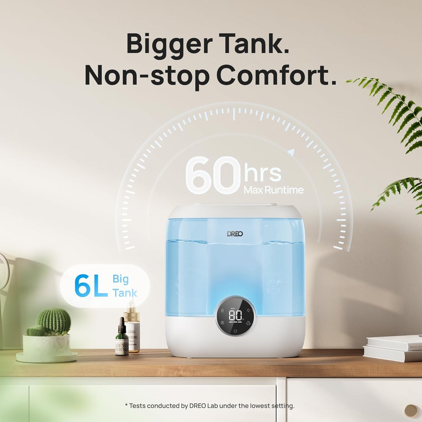 DREO 6L Humidifiers for Bedroom, 60H Runtime, 28 dB Quiet, HM524 | Precise Humidity Control, Easy to Refill & Clean, Nightlight, Cool Mist Humidifiers for Large Rooms, Baby Nurseries & Plants