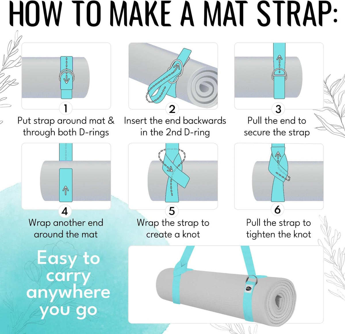 TECEUM 2 IN 1 Yoga & Mat Strap for Stretching – Cotton – 6/8/10 ft