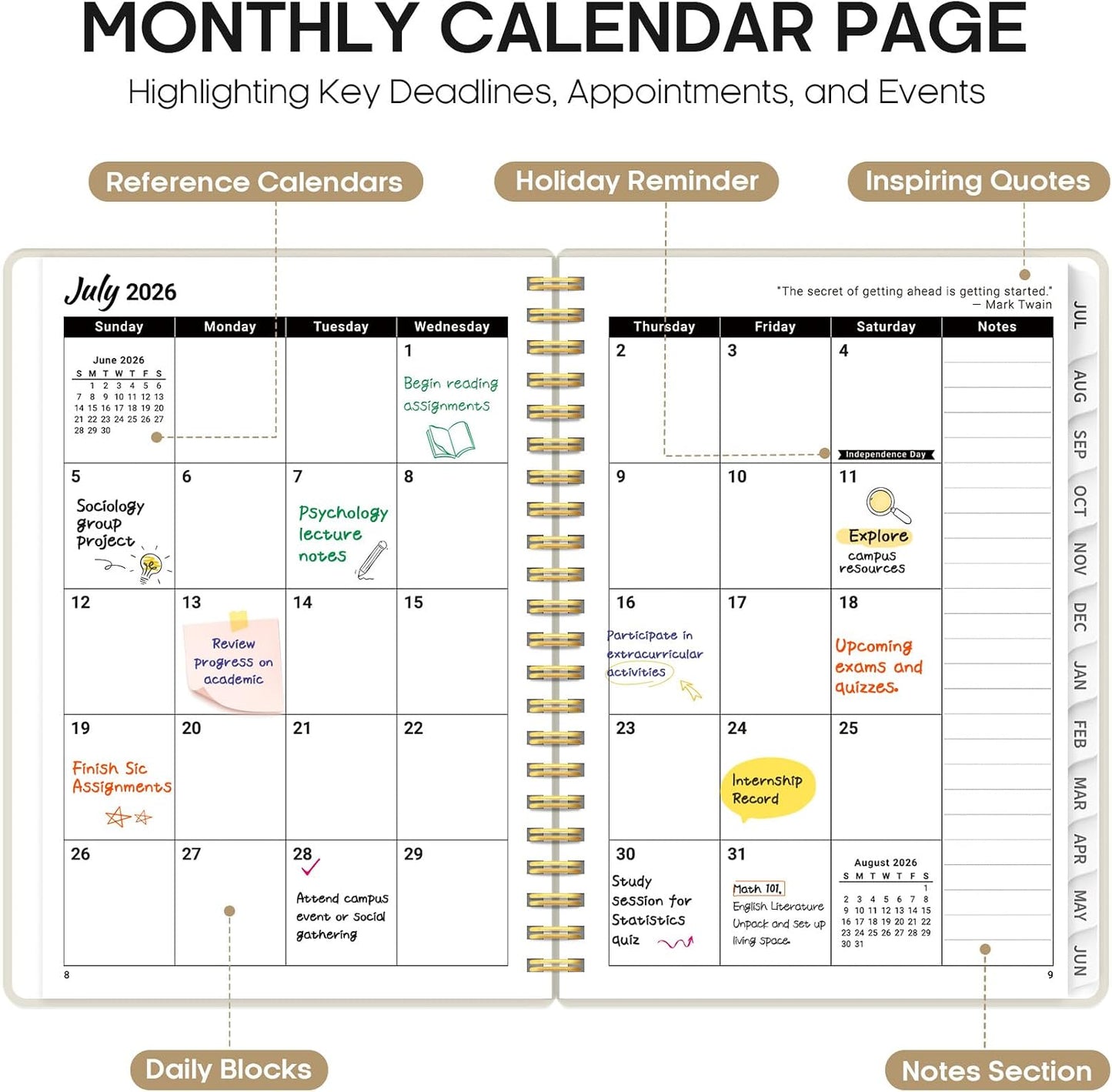 Planner 2026-2027, 8.5" x 11" Weekly and Monthly Academic Year Planner Calendar, July 2026 - June 2027, Hardcover Large School Planning Agenda With Tabs, Perfect for School & Office Supplies, A4, Green