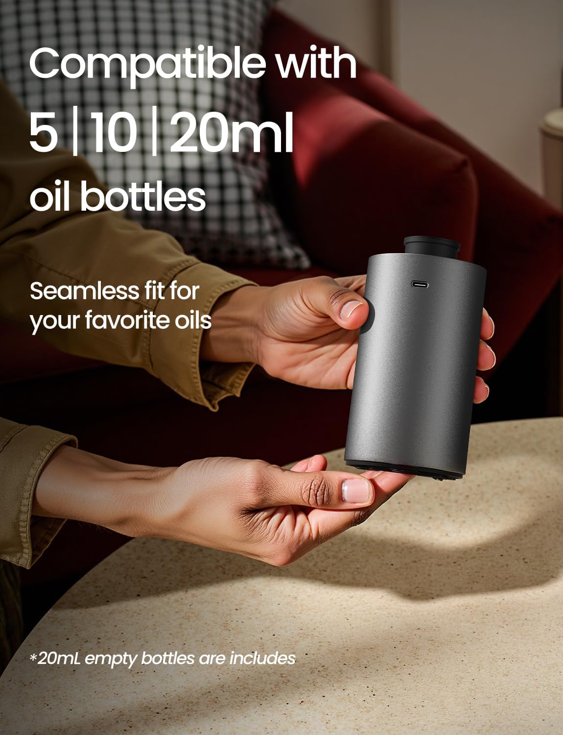 Waterless Essential Oil Diffuser, Rechargeable Scent Diffusers with 3 Mist Levels & Timers, Portable Aromatherapy Diffuser for Home Car Room Studio Office, Black Metal