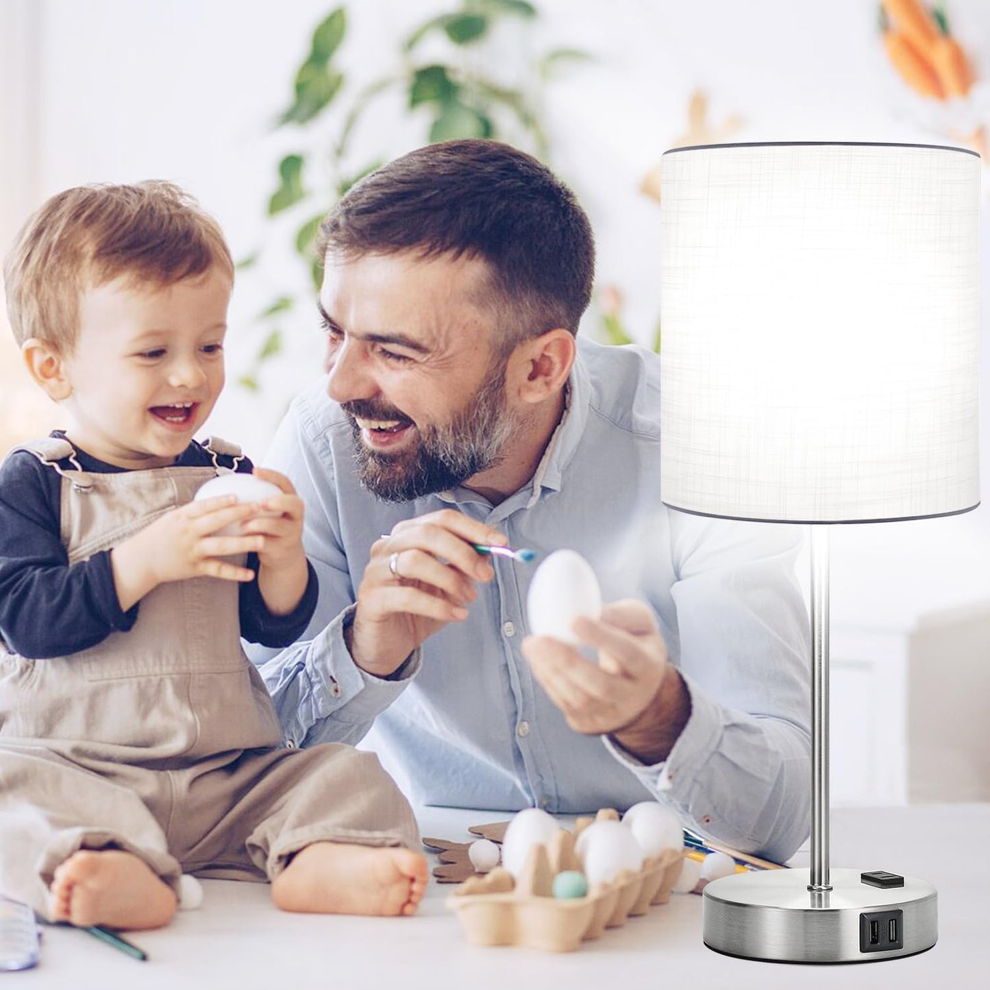 Set of 2 Touch Control Table Lamps with 2 USB & AC Outlet, 3-Way Dimmable Bedside Nightstand Lamps for Bedroom Living Room Nursery, 800 Lumens 5000K Daylight Bulbs Included