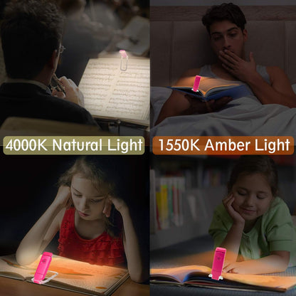 BIGLIGHT Amber Book Reading Light, LED Clip on Book Lights, Reading Lights for Books in Bed, Small Book Light for Kids, USB Rechargeable, 2 Brightness Adjustable for Eye Protection, Orange