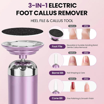 Electric Callus Remover for Feet, Cordless Foot Sander with 5 Speeds | Upgraded 1200RPM, 3-in-1 File, LED Display, 3-Hour Battery, 50 Discs, Heel Grinder, Home Pedicure Gift for Women Men